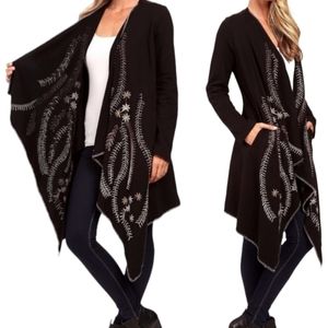 XCVI Black Cardigan with Gold Embroidery